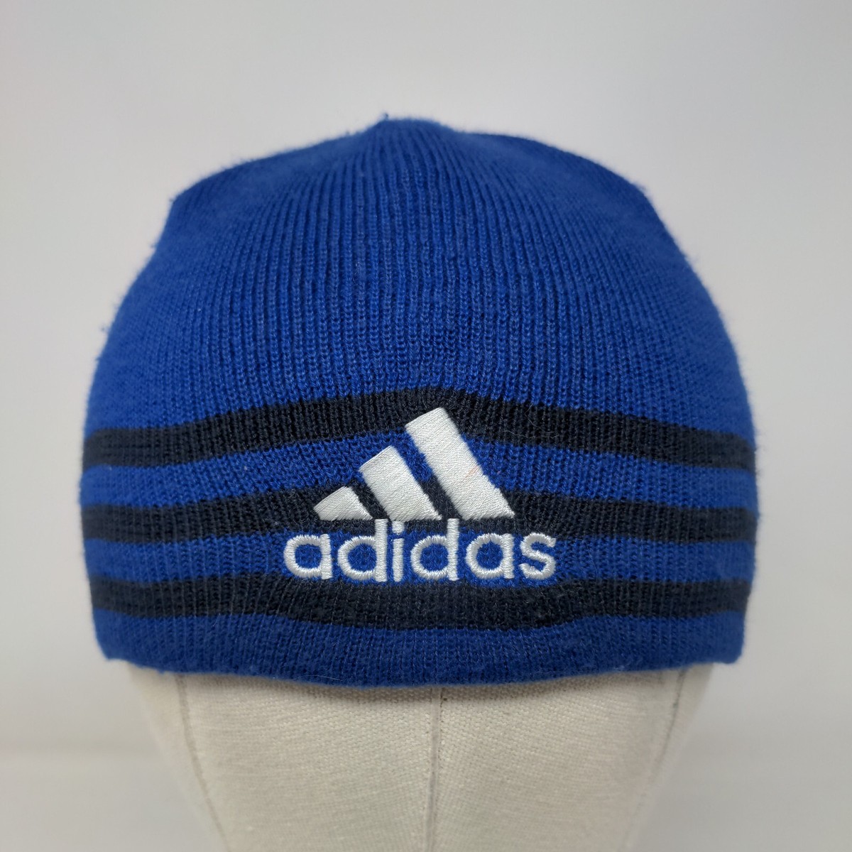 Adidas Beanie Hat Blue One Size Stretch Knitted 3 Stripes Adidas Beanie Hat Blue One Size Stretch Knitted 3 Stripes