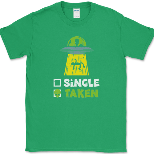 Single Taken T-Shirt Mens Funny Aliens UFO Dating Abduction Humor Gift Tee - Picture 7 of 10