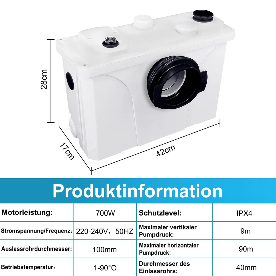700W Fäkalienhebeanlage Schmutzwasserpumpen Hebeanlage Fäkalienpumpe Waschtisch - Bild 2 von 4