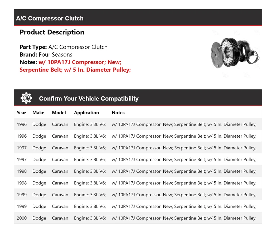 Embrague compresor aire acondicionado Dodge Caravan 1996-2000 4 estaciones 1997 1998 1999 Foto 2 de 4