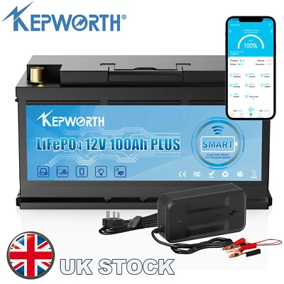 12V 100Ah LiFePO4 Lithium Battery Bluetooth BMS for Solar RV Off-grid+7A Charger