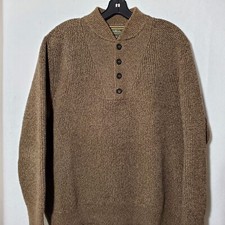 Eddie Bauer Sweater Men's Large Pullover Long Sleeve Brown Winter Henley Modern