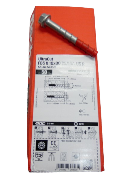 Fischer UltraCut FBS II 10x80 US R Concrete Screw Bolts Red Tip Box 50 - Inc VAT