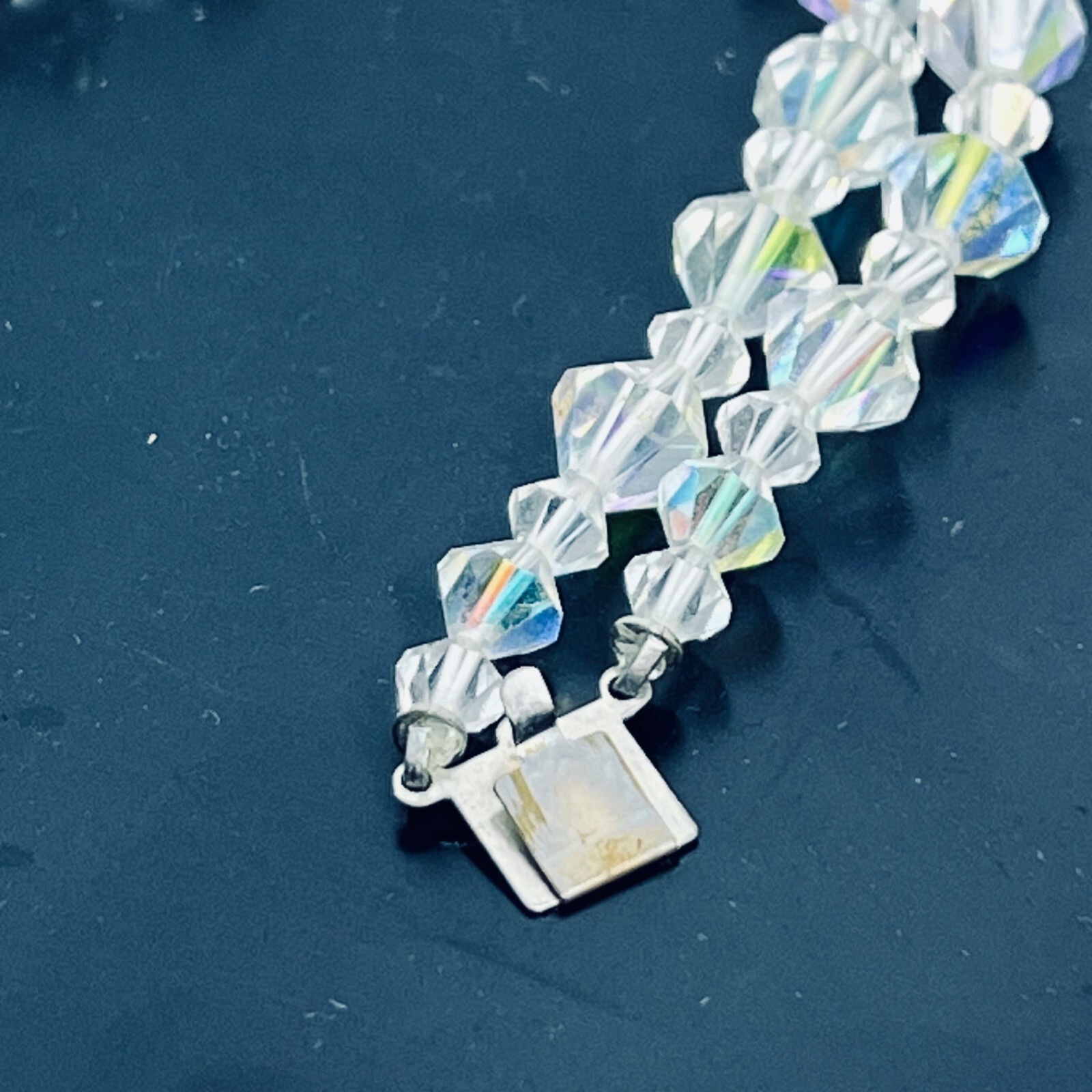 Double Strand Clear Iridescent Beaded Bracelet - image 6