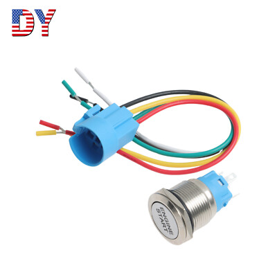 Car Red LED 12V Engine Start Button Push Switch Ignition + Wiring Harness