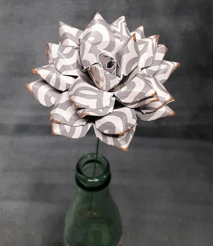 Handmade Paper Flower on stem (Gray Pattern No.3) for Wedding, St. Valentine's - Picture 4 of 18