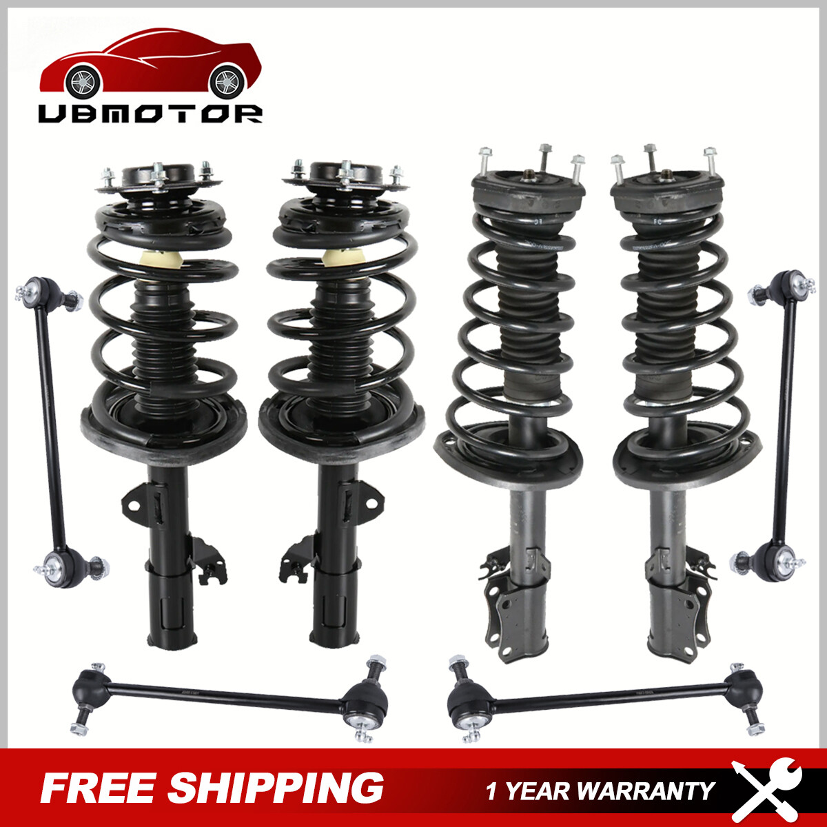 Front & Rear Struts with Coil Spring and Sway Bars for 2007-2011 Toyota Camry  