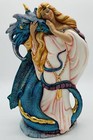 Hand Painted Medieval Ceramic Blue Dragon w/Goddess Sorceress