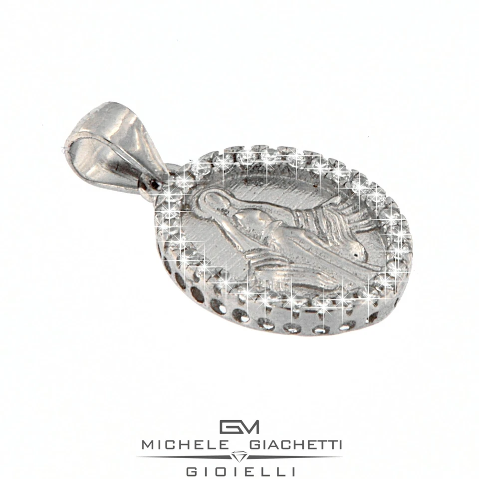 CIONDOLO ARGENTO RODIATO MADONNA MIRACOLOSA DELLE GRAZIE ZIRCONI - Immagine 3 di 3