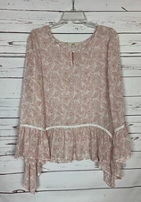 Kori America Boutique Women's S Small Ivory Rust Lace Cute Boho Fall Top Blouse