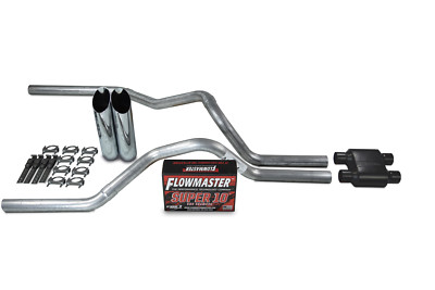 96-99 GM 1500 Dual Inlet Exhaust Kit Flowmaster Super 10 Chrome Tips