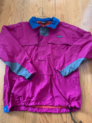Vintage Patagonia Unisex 1/4 Zip Snap Anorak Jacket Blue Pink