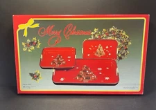 ORIGINAL BOX VTG 1985 ARTMARK 3 HAND DECORATED LACQUER CHRISTMAS TRAYS