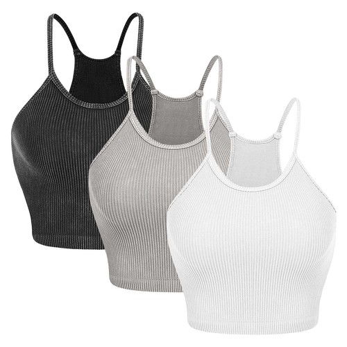 3 Pack Women Crop Basic Tank Top Ribbed Knit Sleeveless Round Neck 9 Color - Picture 3 of 24