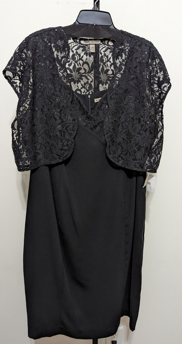 Maya Brooke Women's Plus Black Sequin Lace Jacket Formal Dress 22W $140