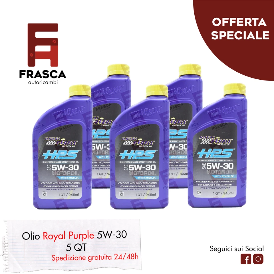 Olio Motore Sintetico HPS 5W30 Royal Purple Alte Prestazioni Benzina Diesel 5 pz