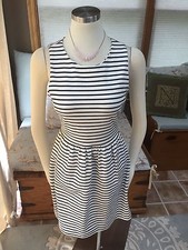 J. Crew White Black Striped Ponte Stretch Dress XS Excellent