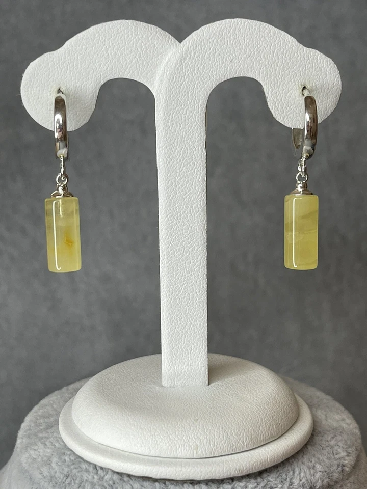 Natural Cylinder AMBER Earrings with Sterling Silver.YELLOW Color Amber Earrings - Image 2 of 4