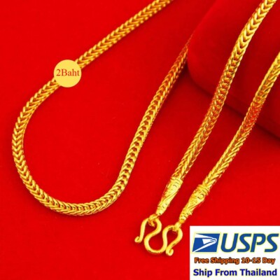 F3 Thai Gold 24k Solid Necklace Yellow Chain Pendant 24'' Weight 2 Baht Dragon