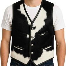 Mens Western Vest HairOn Cowhide Leather Real Pony Skin Leather Cowboy Waistcoat