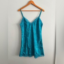 Victoria's Secret Teal Lace Slip Lingerie Medium Vintage Y2K VTG