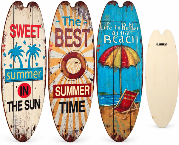 Angoily 3Er Set Surfbrett Holz Deko - Maritime Wanddeko Strand & Sommer-image