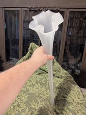 Hand Blown Flower Sculpture White Lily Petals W/Long Stem Art Glass