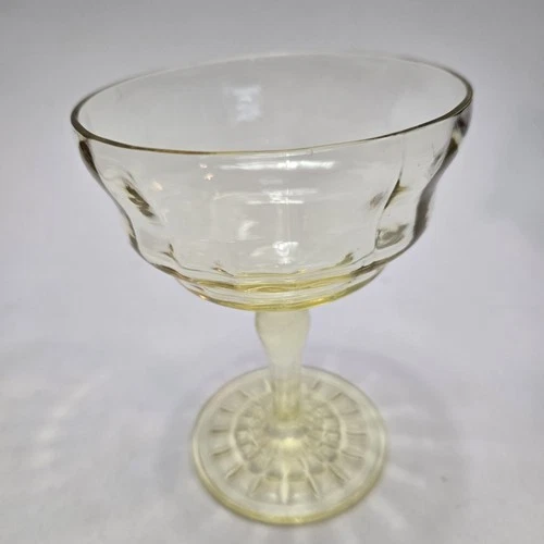 Yellow Block Optic Wine Glass / Champagne Style Depression Glass Stemmed