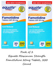 Equate Maximum Strength Famotidine 20mg Tablets, 200 Count 2 Pack 