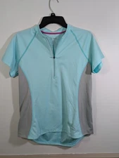 LL Bean Cycling Jersey Womens M Blue and Gray Short Sleeve 1/2 Zip Pullover
