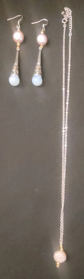 Juego de perlas rosas y piedras lunares barrocas de plata de ley .925 del Mar del Sur Foto 4 de 4