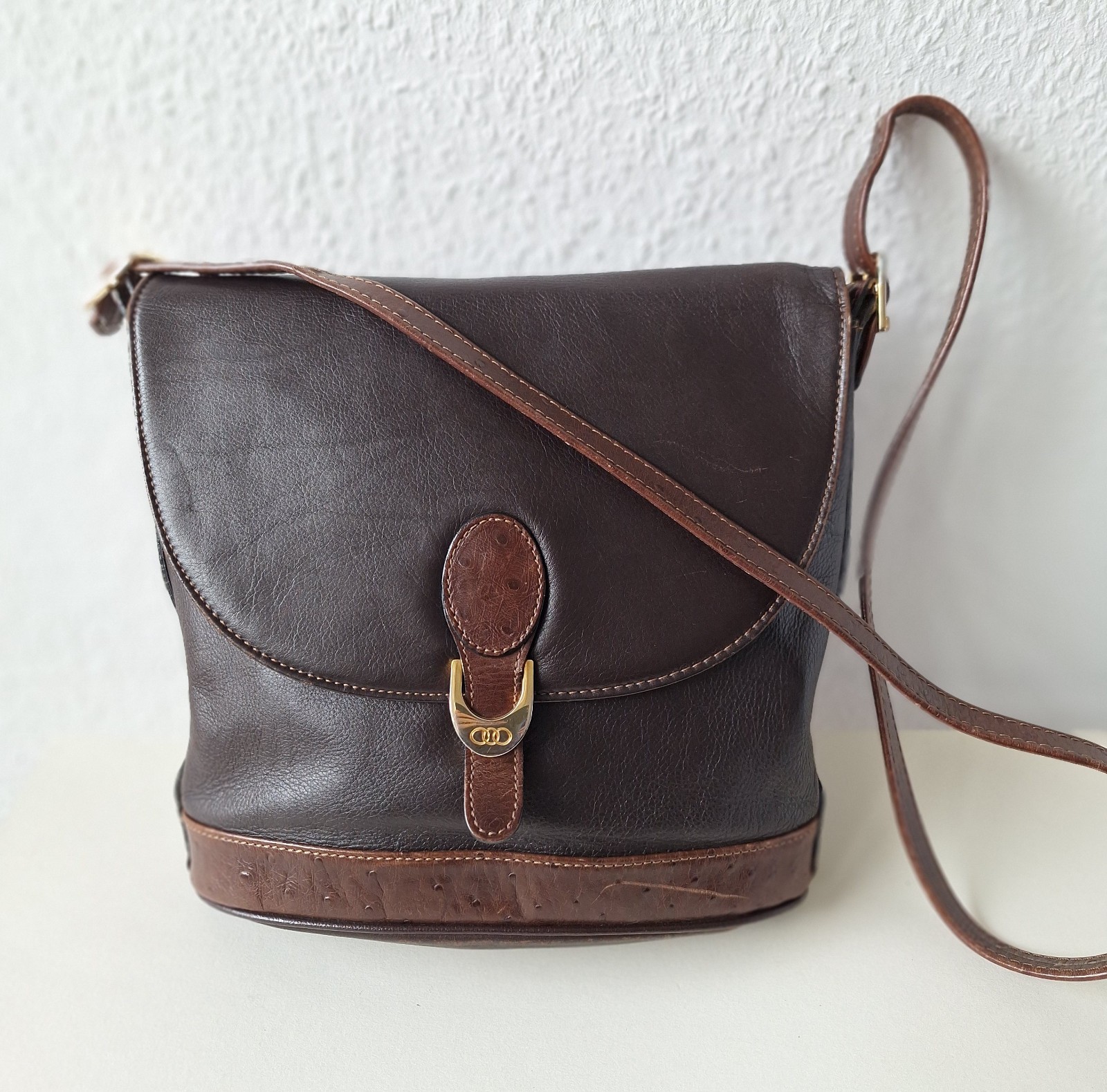 Borsa a tracolla vintage Pourchet in pelle marrone