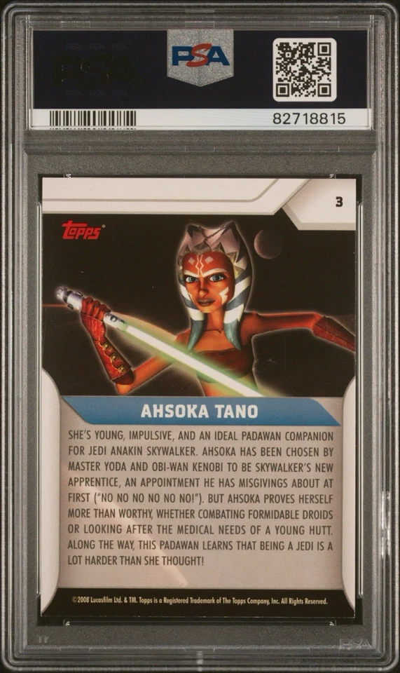 2008 Topps Star Wars: The Clone Wars Ahsoka Tano #3 Rookie Card PSA NEAR MINT 8 - Image 2 of 2