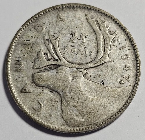 1947 Canada 25 Cents Silver Coin (D129)