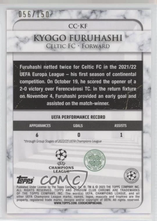 2022 Stadium Club Chrome UEFA Competitions Pink Wave Refractor Kyogo Furuhashi - Image 2 of 2