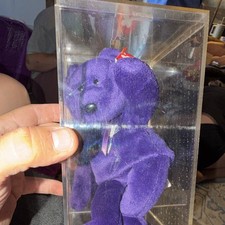 Ty Beanie Babies Princess Purple Bear Plush 1996 Vintage in Clear Display Case