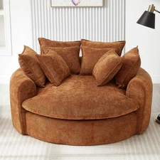 Full-Compressed Round Sofa 59.8" Loaf Sofa Boneless Round Sofa w 8 Throw Pillows