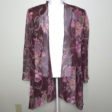   Vintage Jeffrey  Dara Sheer Floral Duster Cardigan 12 XL Burgundy Whimsigoth