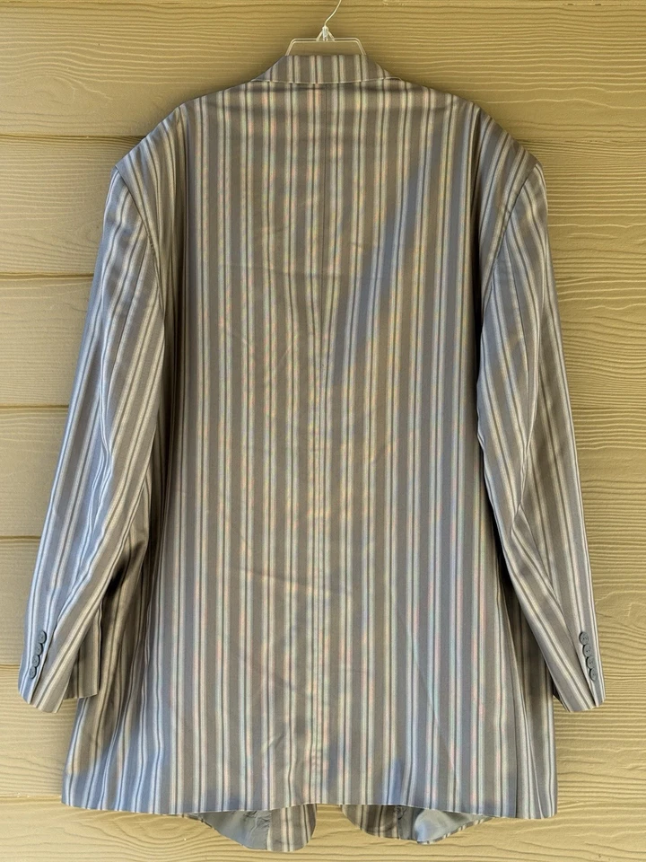 Stacy Adams Superlative 150's Mens Gray Strip Blazer Vest Pants 3pc Suit 54/50 L - Image 3 of 4