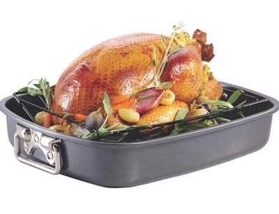 CHEFMADE Turkey Roasting Pan with V Rack, 17 Inch Deep Roasting Pan Non Stick!