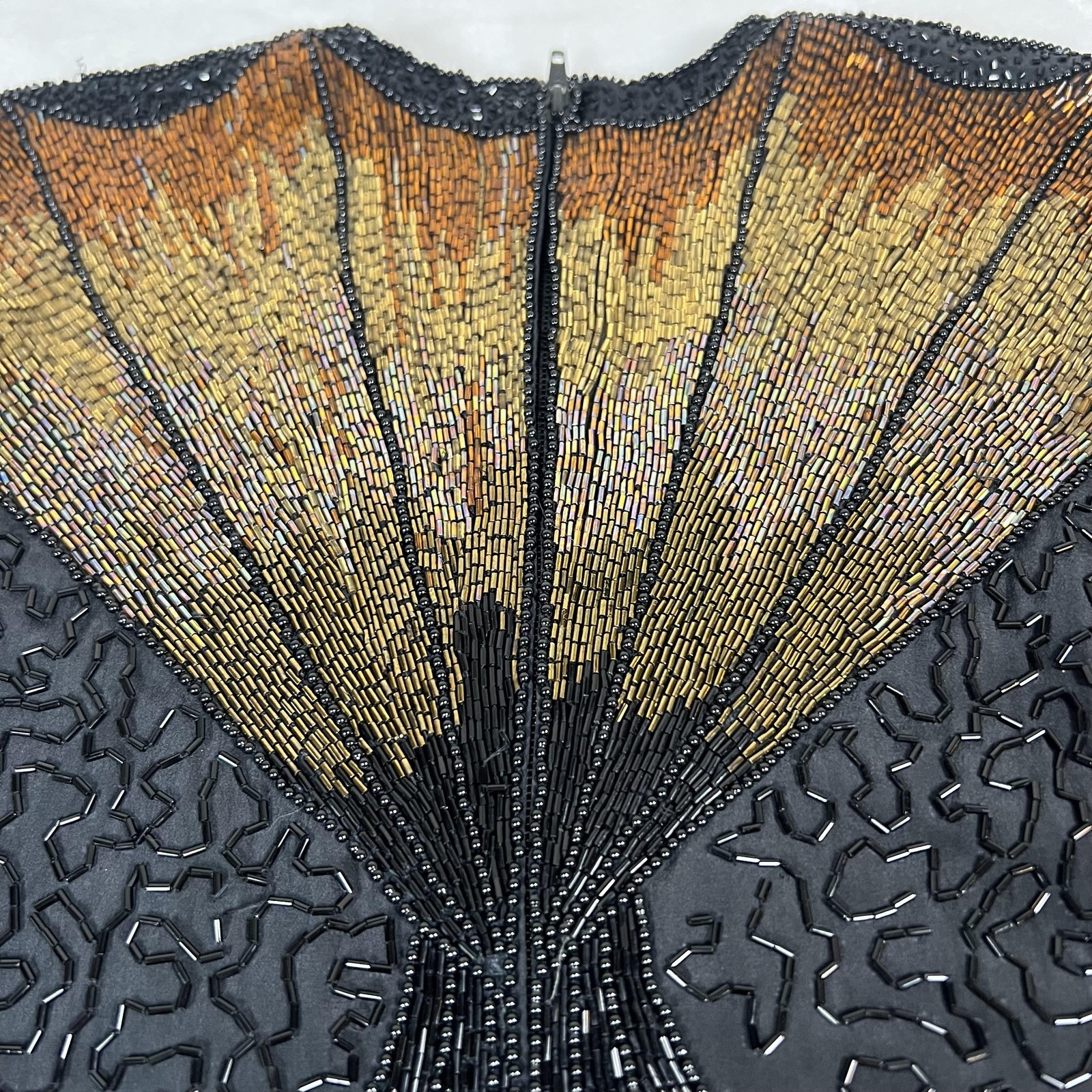 Vintage Oleg Cassini Shirt Womens Small Black Gold Beaded Silk Evening Top 80s