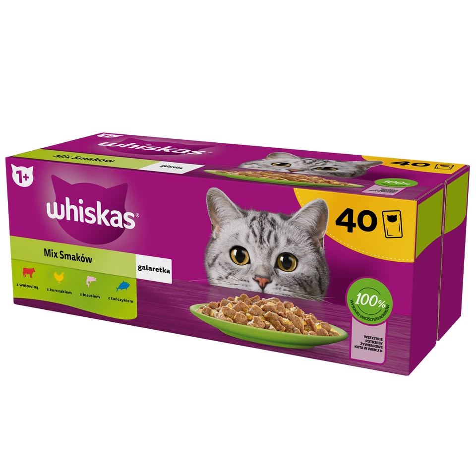 Whiskas Adult 40x85g Mix Geschmäcker Feuchtfutter Für Katzen 4 Geschmäcker Gelee