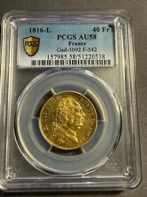 40 Francs Or Louis XVIII 1816 L (Bayonne) PCGS AU58 - Photo 1/4