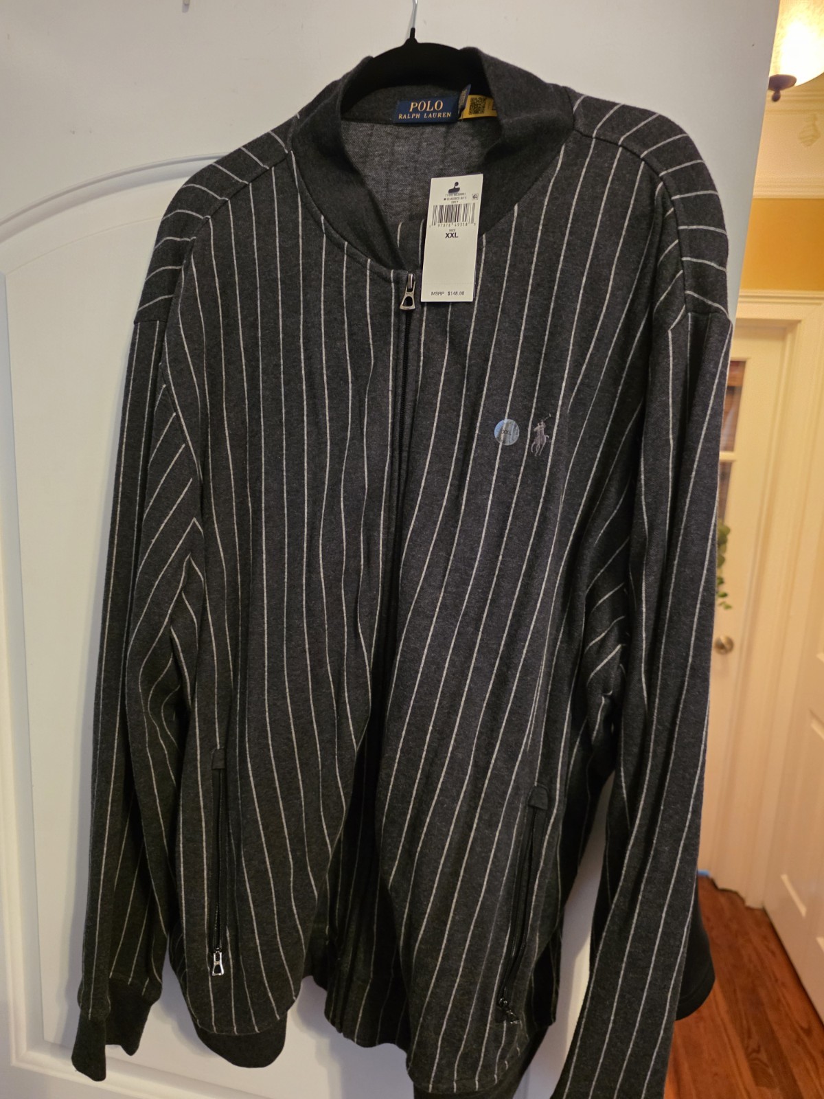 **NEW POLO RALPH LAUREN Pinstripe Chalk Stripe Bomber Jacket Full Zip Gry XXL** thumbnail 2