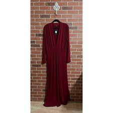 Fashion Nova Elegant Burgundy Long Sleeve Faux Wrap V-Neck Dress NWT