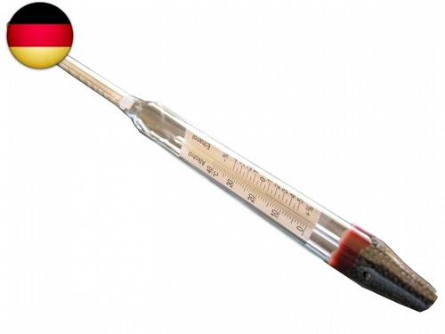 Alkoholmeter 0-100 Vol% mit Thermometer und Ausgleichsskala, Schutzhülle