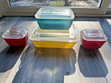 PYREX Primary Colors Refrigerator Dish Set w/ Lids 501 502 503 Complete Vintage