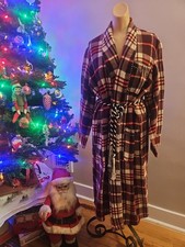 Vintage 1940s Genuine BEACON Blanket Robe Plaid Cord Trim Braided Belt Soft Warm