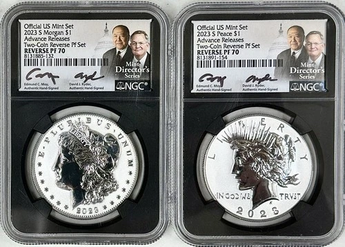 2023 S REVERSE PROOF SILVER PEACE & MORGAN DOLLAR NGC PF70 ADVANCE RELEASE RYDER