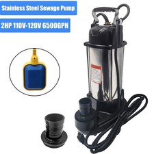 2HP 110V Sewage Grinder  Sump Pump W/Float Heavy Duty Stainless Steel 6500GPH